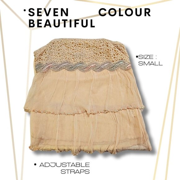 Tiered Ruffle Crochet Yoke Cami Blouse Cream Size SM - Picture 1 of 2